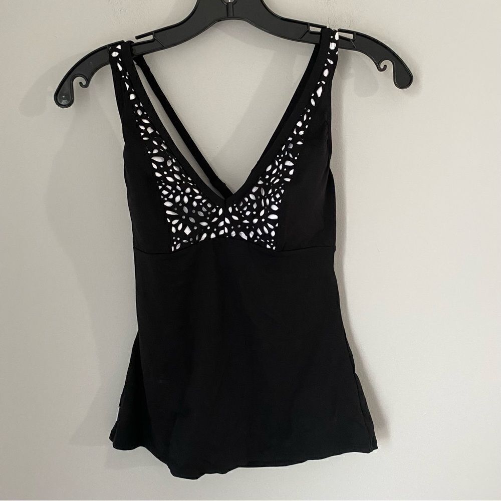 Captiva by Christina Women’s Black Deep V Neck Tankini Bikini Top size S